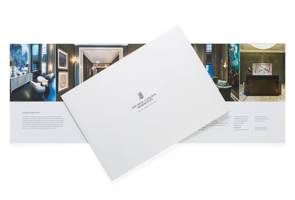 Custom booklet for Ritz-Carlton used for showcasing services and luxury brand presentation
