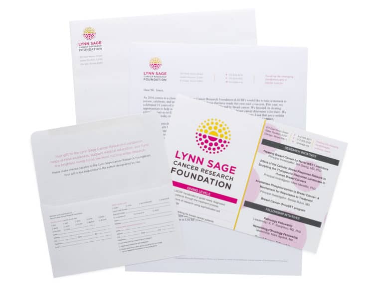 Custom printed appeal mailing for Lynn Sage featuring personalized content and clean design for nonprofit fundraising