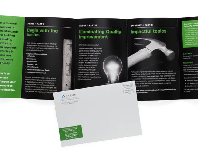 Custom meeting mailer for AAAHC used for event promotion and audience engagement
