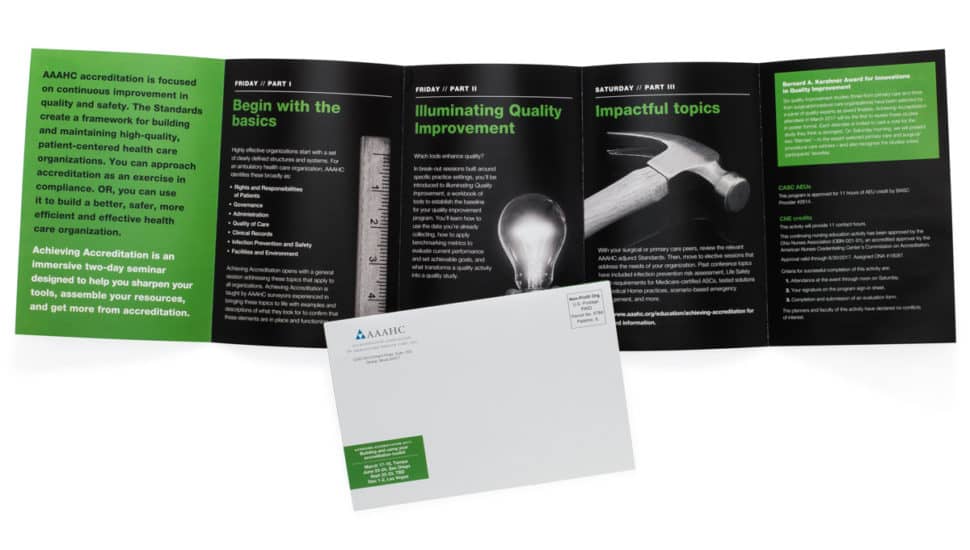 Custom meeting mailer for AAAHC used for event promotion and audience engagement