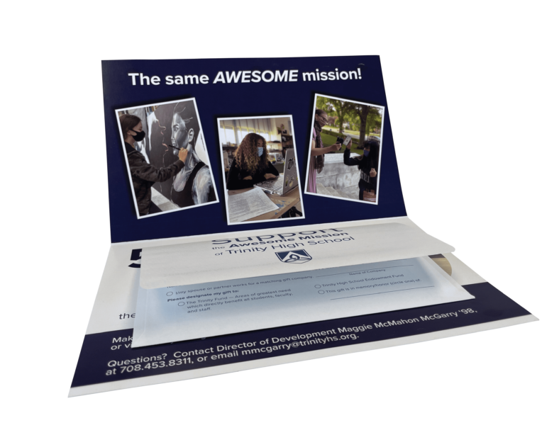 Custom self-mailer for Trinity High used for audience engagement and marketing outreach