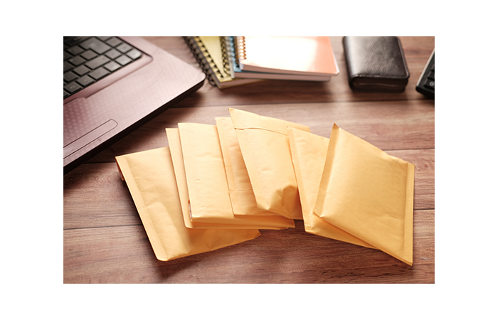 padded envelope mailers on desk