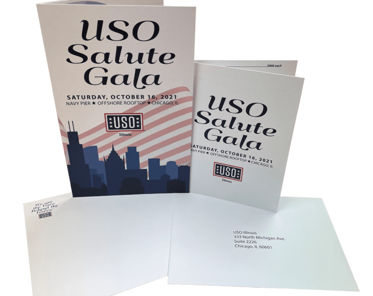 Custom gala invitation package for USO used for event promotion and attendee experience