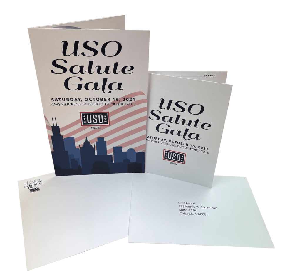 Custom gala invitation package for USO used for event promotion and attendee experience