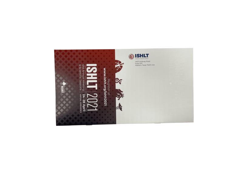 Custom self-mailer brochure for ISHLT used for informational content and event promotion