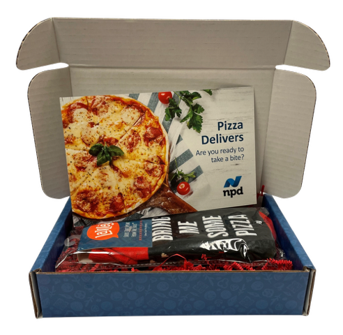 Custom promotional mailing box for NPD used for marketing campaigns and brand engagement