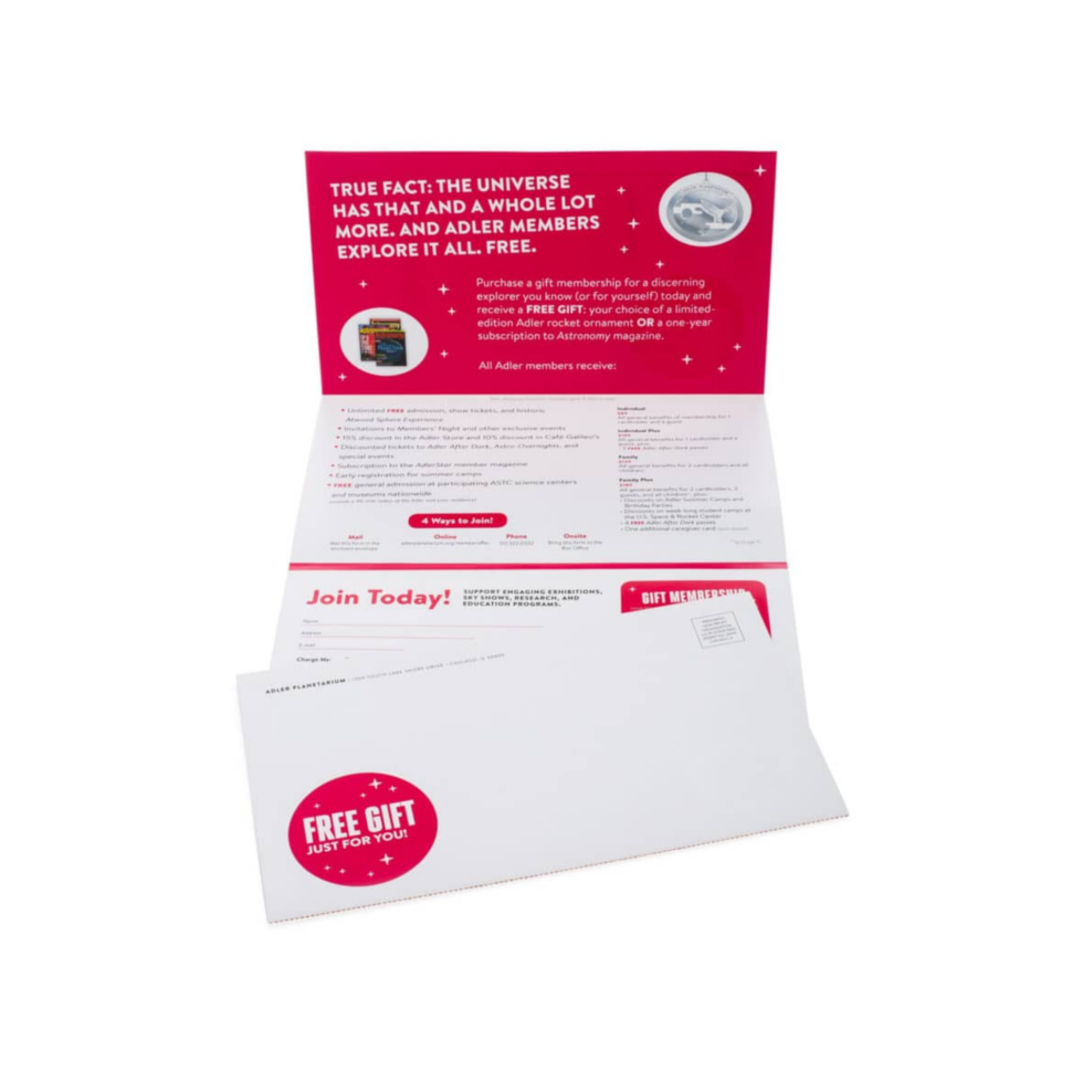 Untitled design (17) Custom self-mailer appeal for Adler Planetarium used for donor engagement and nonprofit fundraising