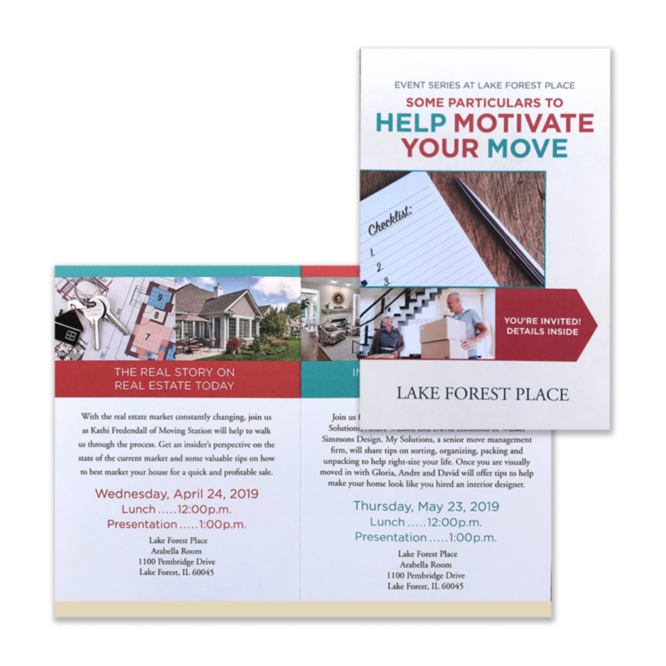 Custom brochure for Lake Forest used for real estate marketing and showcasing services or property features