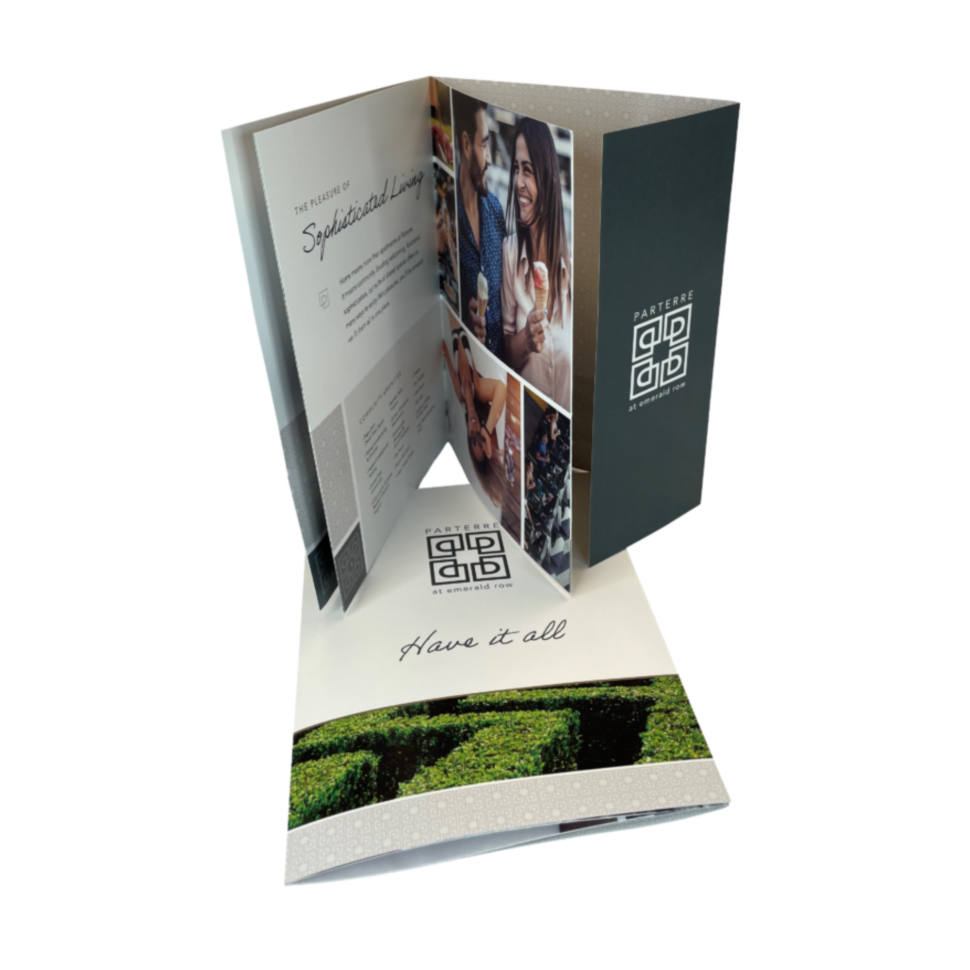 Custom brochure for Parterre used for marketing and showcasing services or property features