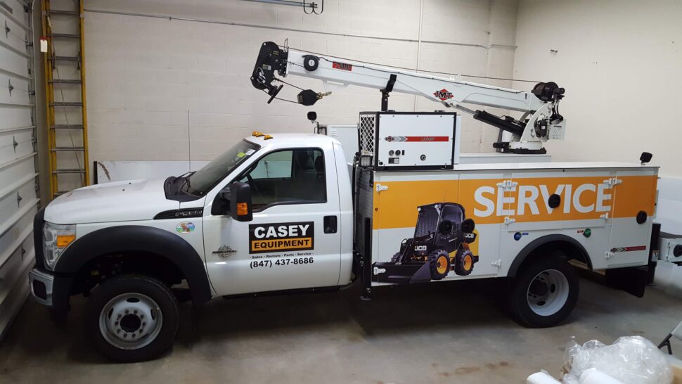 Custom vehicle wrap for Casey Equipment used for mobile advertising and brand visibility