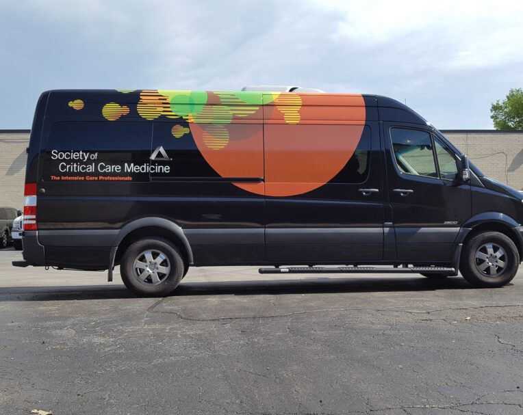 Custom partial vehicle wrap for Society of Critical Care Medicine used for mobile branding and visibility
