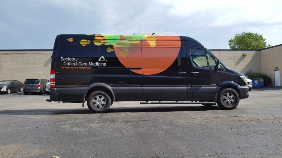 Custom partial vehicle wrap for Society of Critical Care Medicine used for mobile branding and visibility