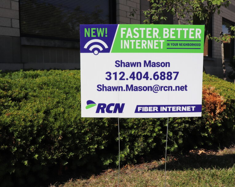 Custom yard sign for Astound Broadband used for local advertising and service promotion