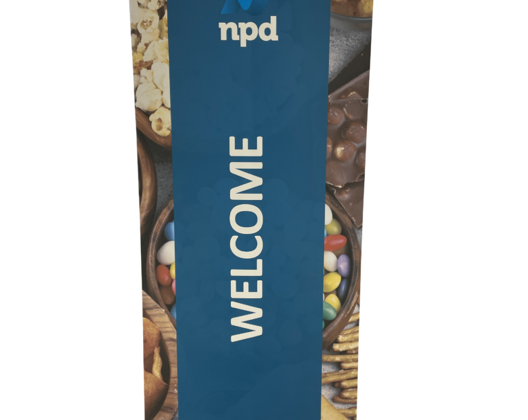 Custom retractable banner for NPD used for welcome messaging and event or office branding