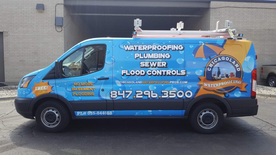 20180411_122428 Custom vehicle wrap for Chicagoland Waterproofing used for mobile advertising and service awareness