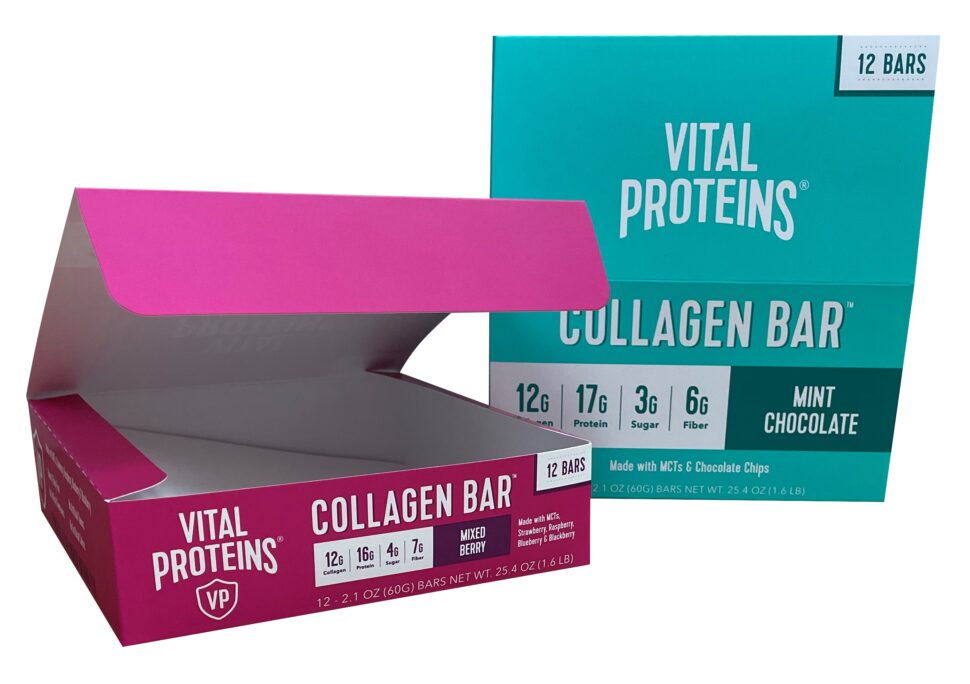 Custom collagen bar product box for Vital Proteins used for retail packaging and brand presentation