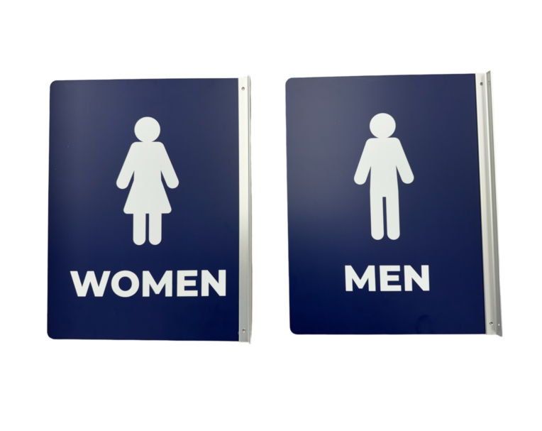 Custom restroom signage for Willow Creek used for wayfinding and guiding visitors