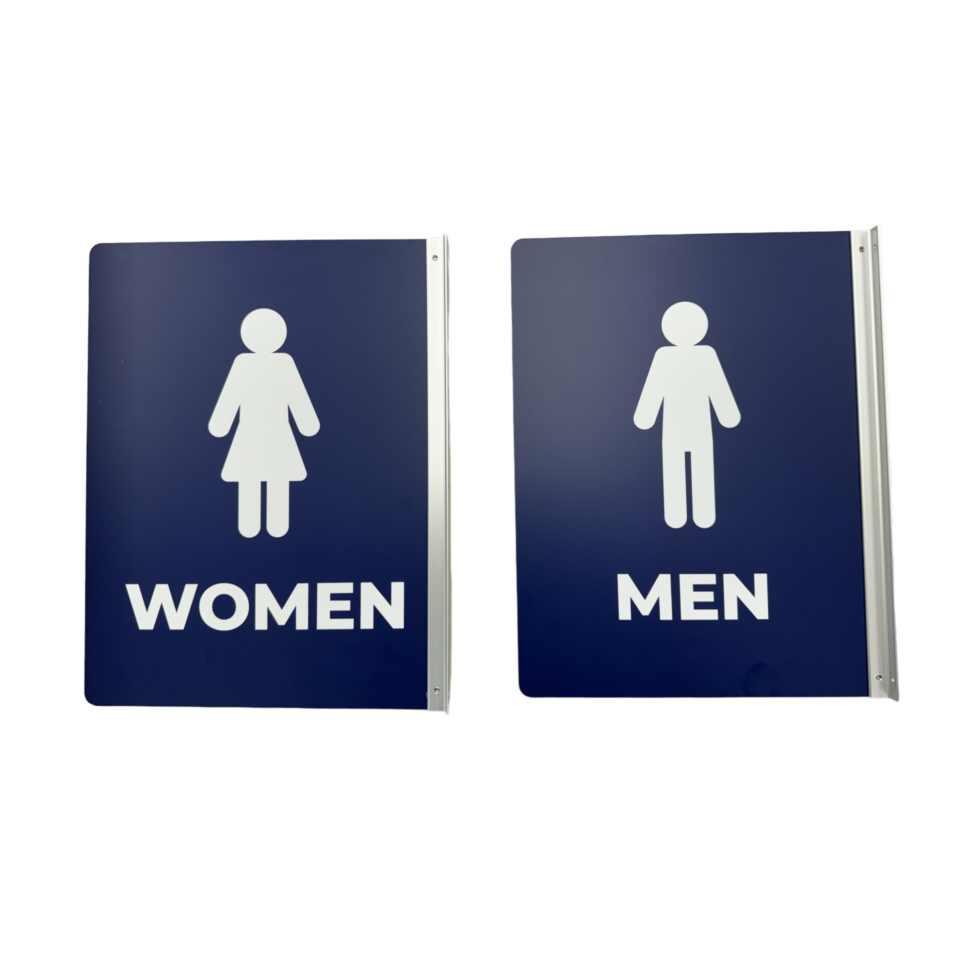 Custom restroom signage for Willow Creek used for wayfinding and guiding visitors