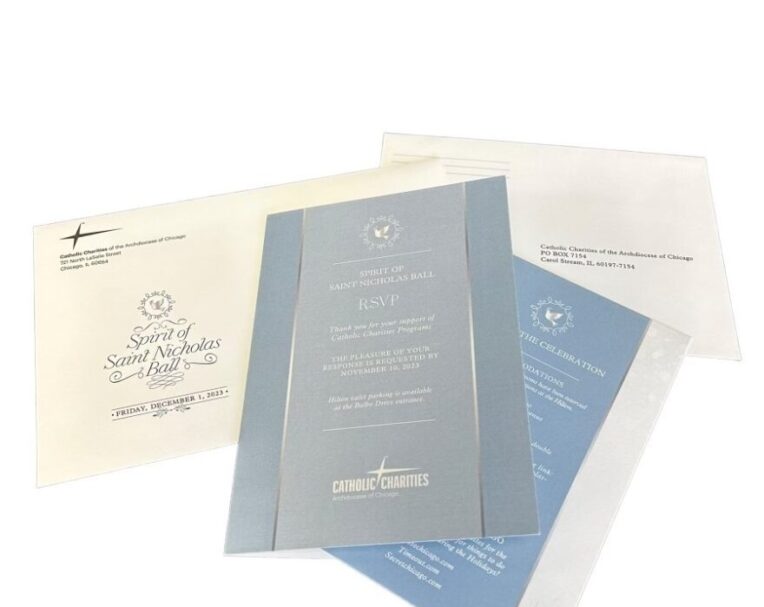 Custom gala invitation for Catholic Charities used for event promotion and attendee engagement