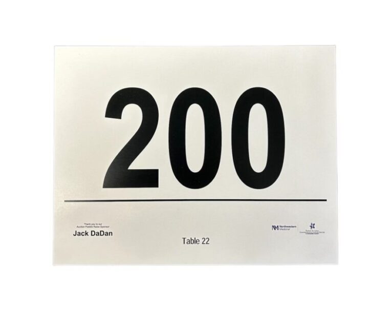 Custom auction paddles for Northwestern used for fundraising events and bidder participation