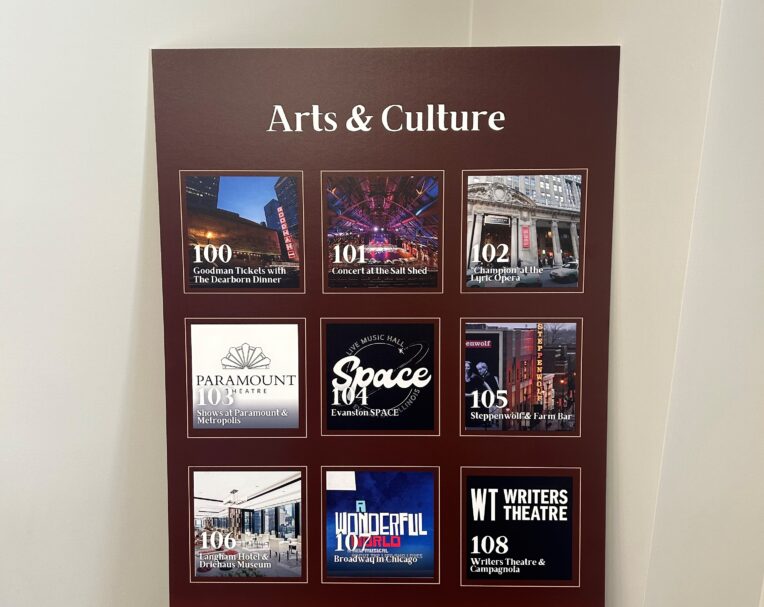Custom gala signage for Northlight Theatre used for event branding and attendee wayfinding
