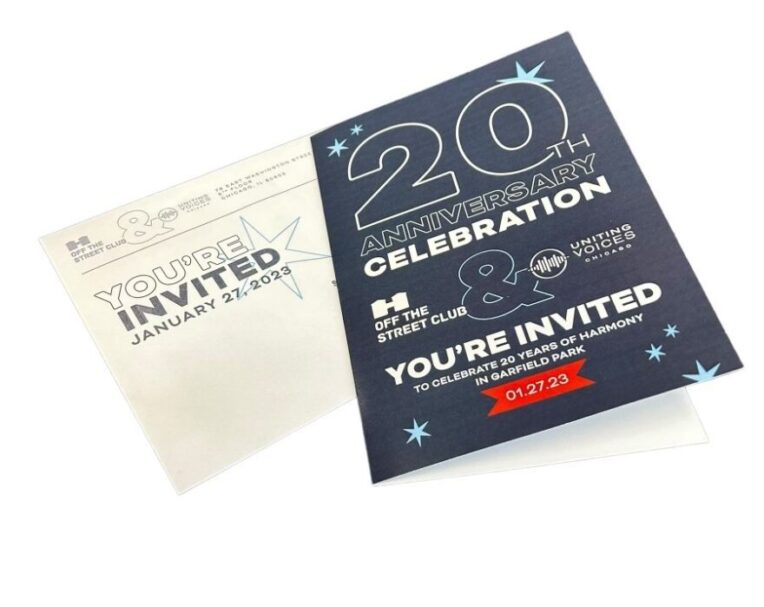 Custom anniversary invitation for Uniting Voices used for event promotion and attendee engagement