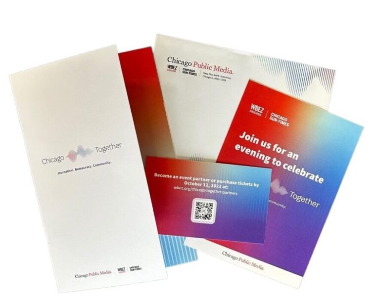 Custom gala invitation and program for WBEZ featuring vibrant print and elegant layout for a nonprofit fundraising event