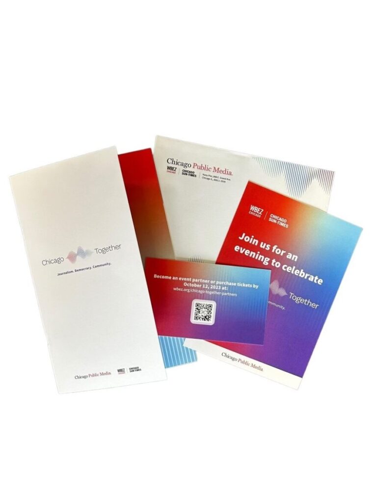 Custom gala invitation and program for WBEZ featuring vibrant print and elegant layout for a nonprofit fundraising event