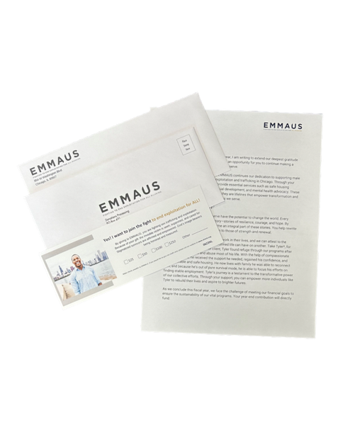 Custom fundraising appeal for Emmaus used for donor engagement and nonprofit direct mail campaigns
