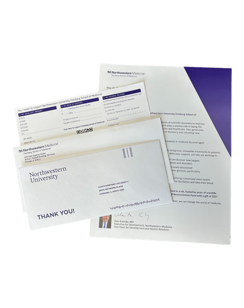 Custom fundraising appeal package for Northwestern used for donor engagement and nonprofit direct mail campaigns