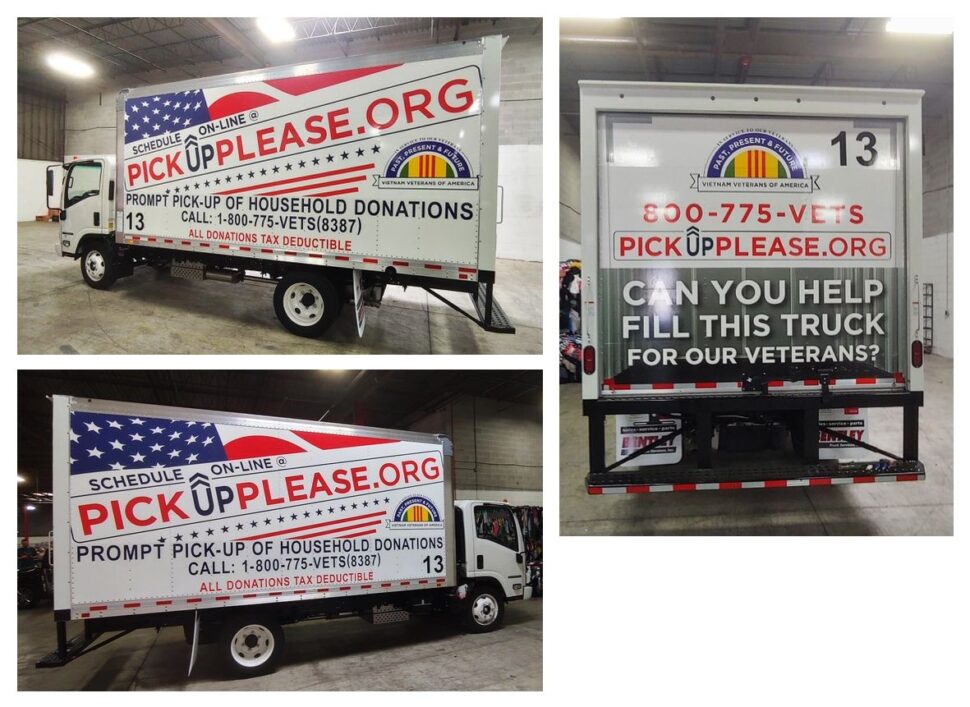 Custom truck wrap for PickupPlease.org used for mobile advertising and donation service awareness