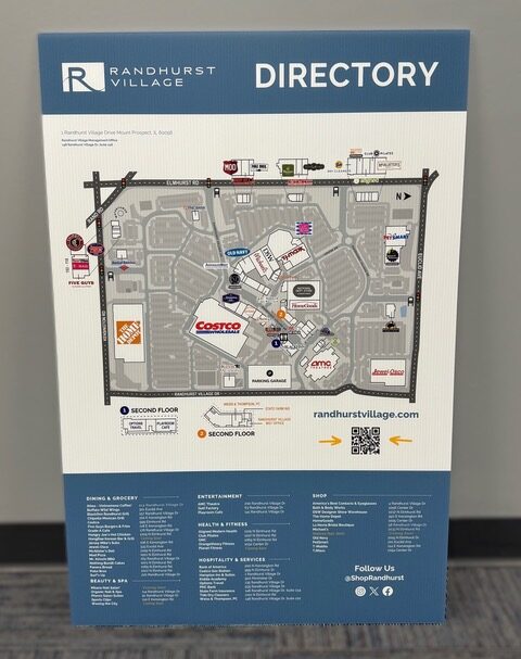 Custom coroplast mall directory sign used for wayfinding and guiding visitors