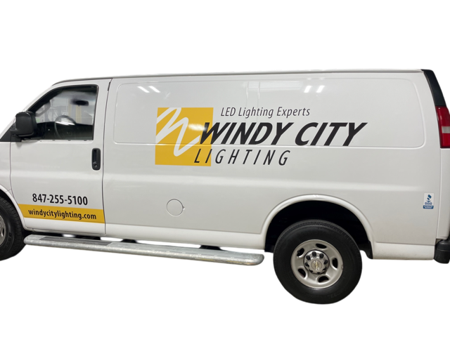 Custom van wrap for Windy City featuring full-color graphics and branded design for mobile advertising