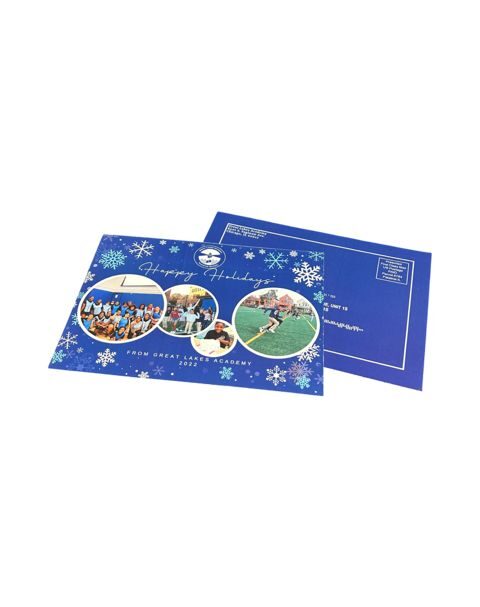 Custom holiday postcard for Great Lakes Academy used for seasonal marketing and audience engagement