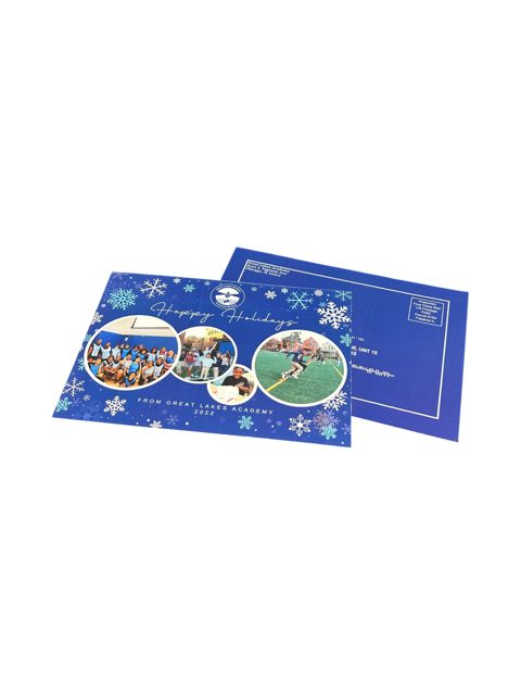 Custom holiday postcard for Great Lakes Academy used for seasonal marketing and audience engagement