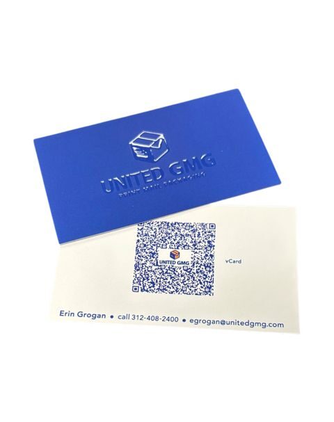 Custom business cards for United GMG featuring bold branding, clean typography, and high-quality print on premium stock