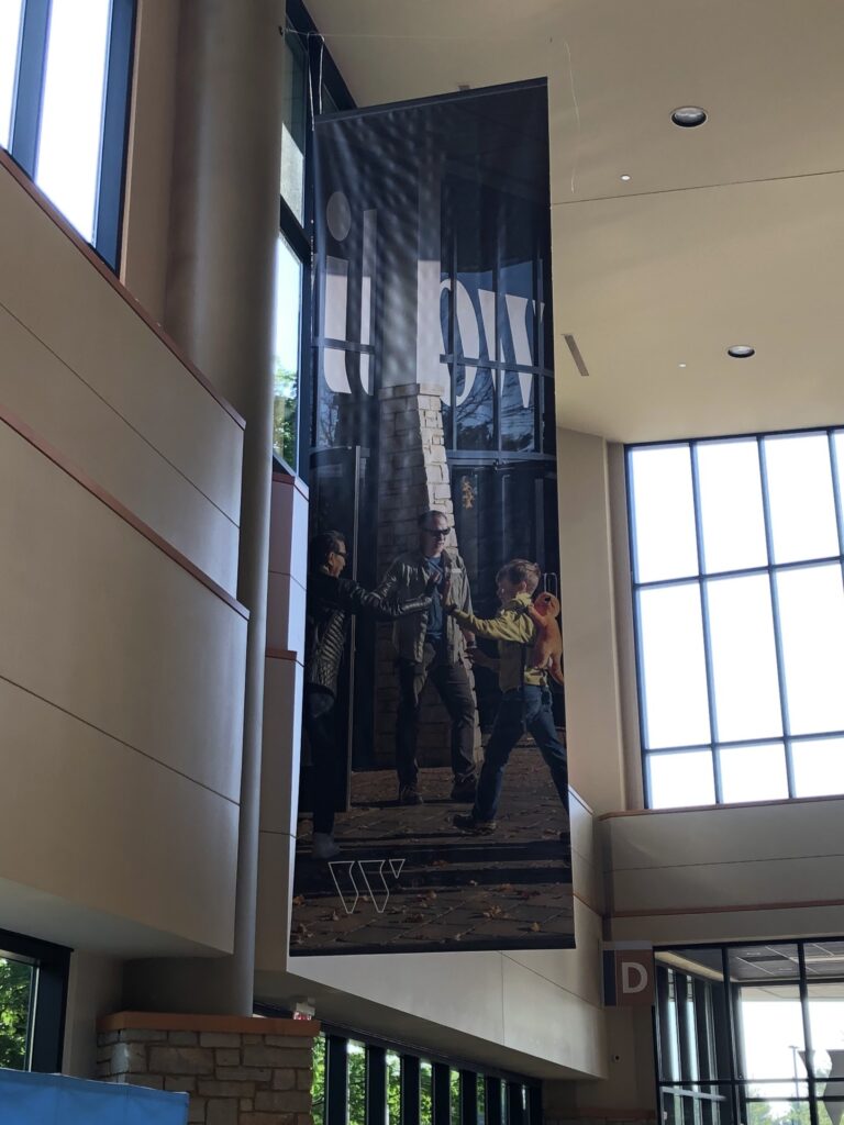 IMG_4759 Custom lobby banner for Willow featuring large-format print and welcoming branded design for nonprofit spaces
