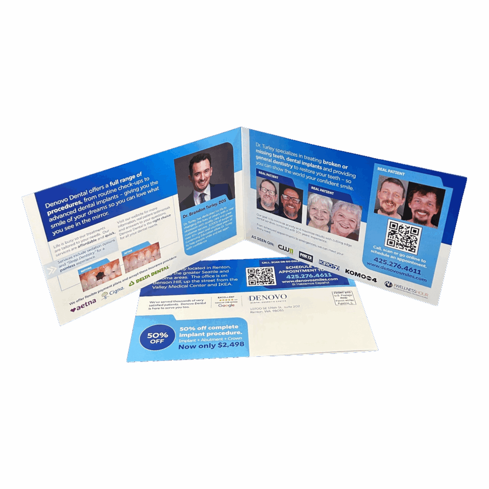 260013 Denovo Mailer Custom printed mailer for Denovo featuring clean design and branded messaging for professional outreach and marketing