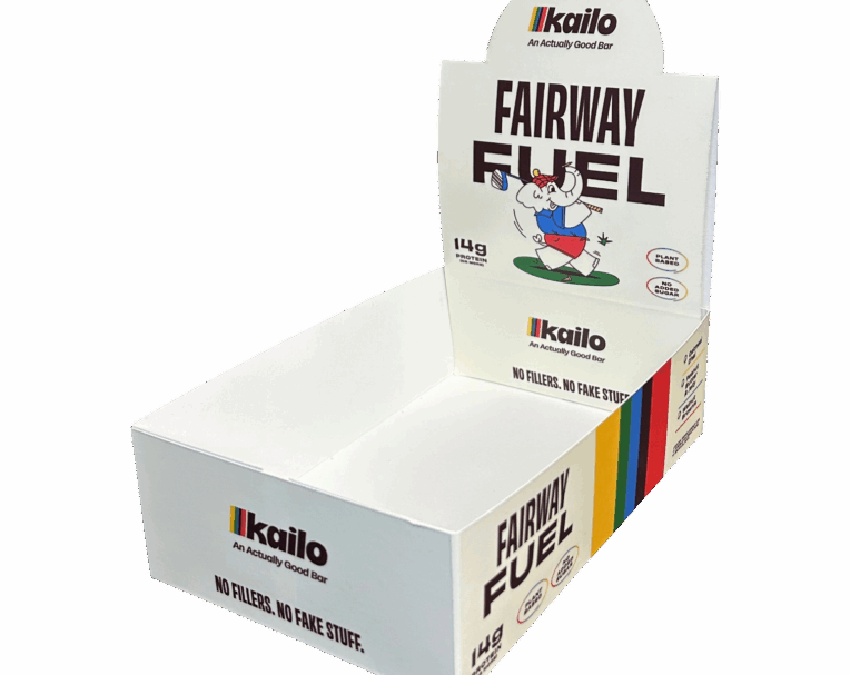 Custom printed product carton for Fairway Fuel featuring branded design and durable structure for retail packaging