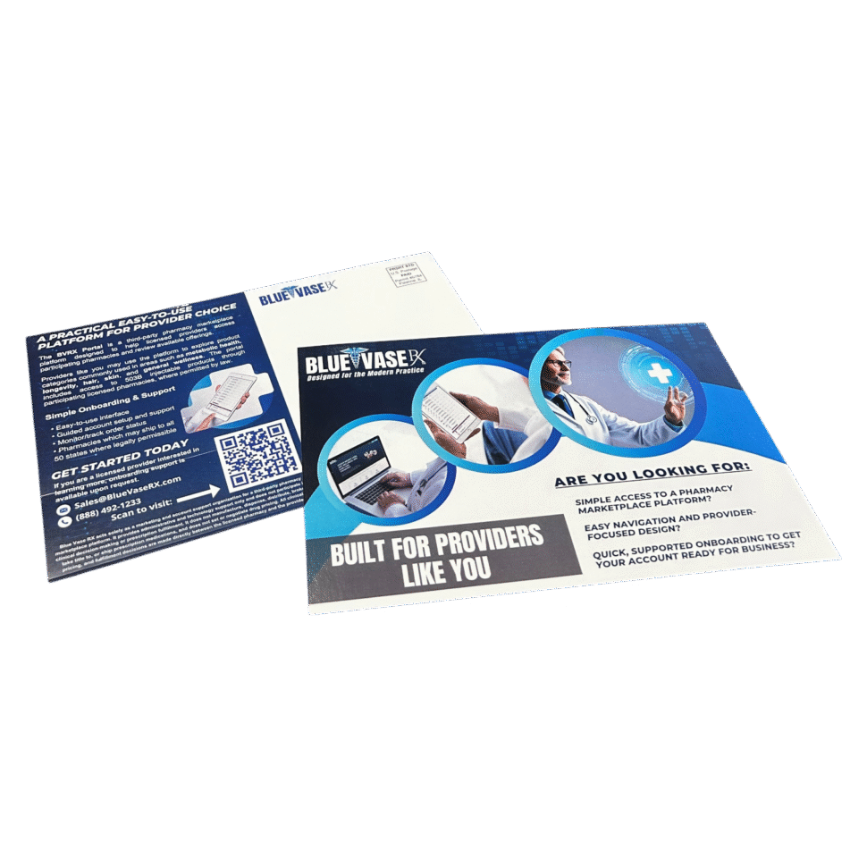 Blue Vase postcard full-color custom printed direct mail piece for promotional outreach